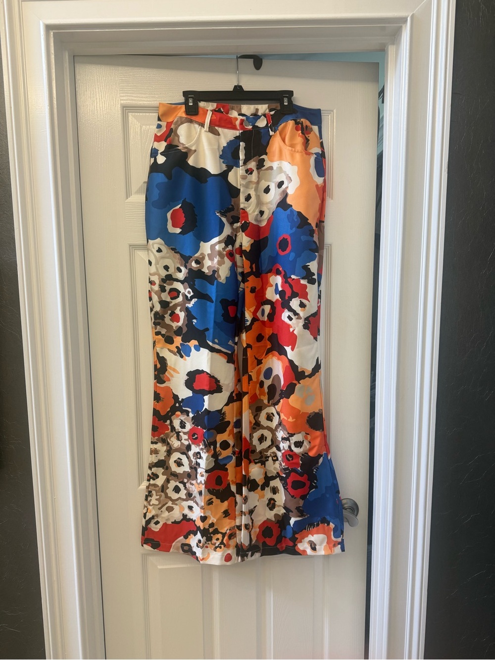 Wide Leg Floral Print Pants in Blue & Orange